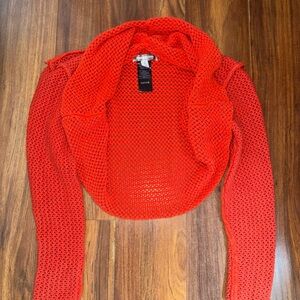 Red Orange Open-Knit Shrug Sweater - Women